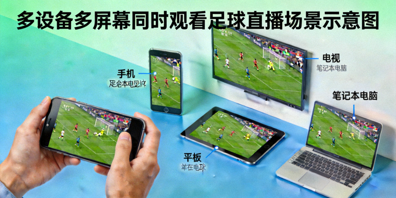 多设备多屏幕同时观看足球直播场景示意图